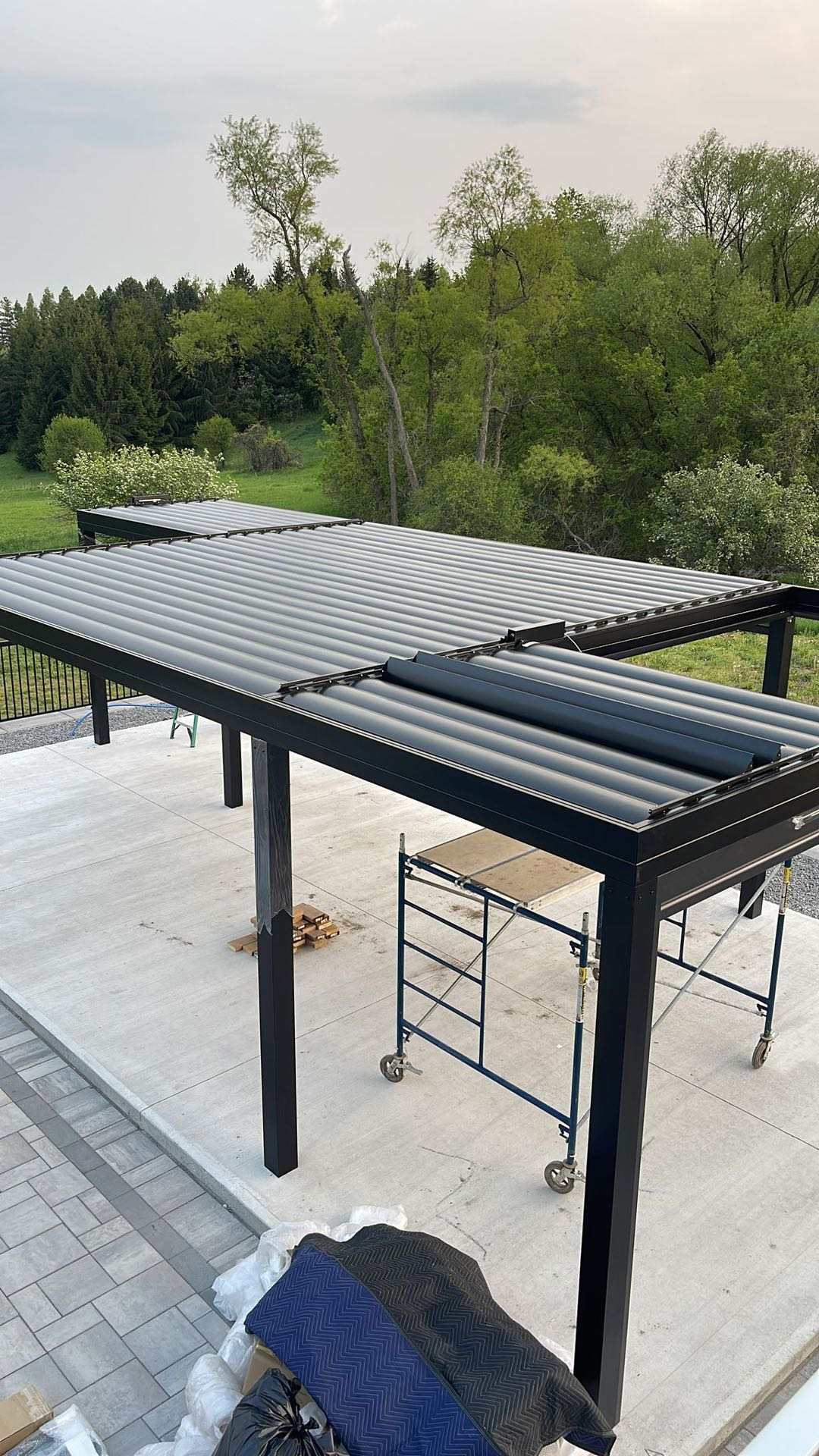 Grey Aluminum Pergola Kit with Motorized Louvered Roof - Sunzout Outdoor Spaces LLC