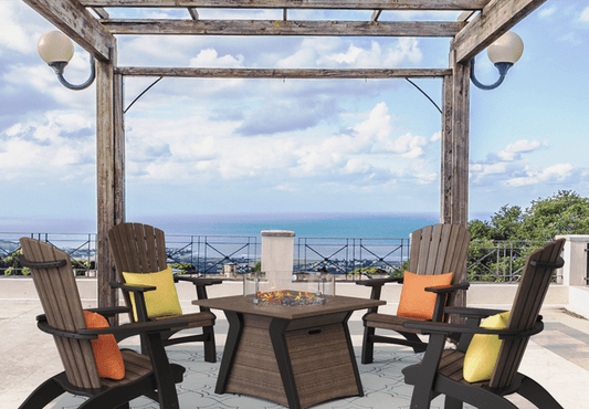 Majestic Raised Adirondack Chairs and Regency Fire Table 5 Piece Patio Set FREE SHIPPING - Sunzout Outdoor Spaces LLC