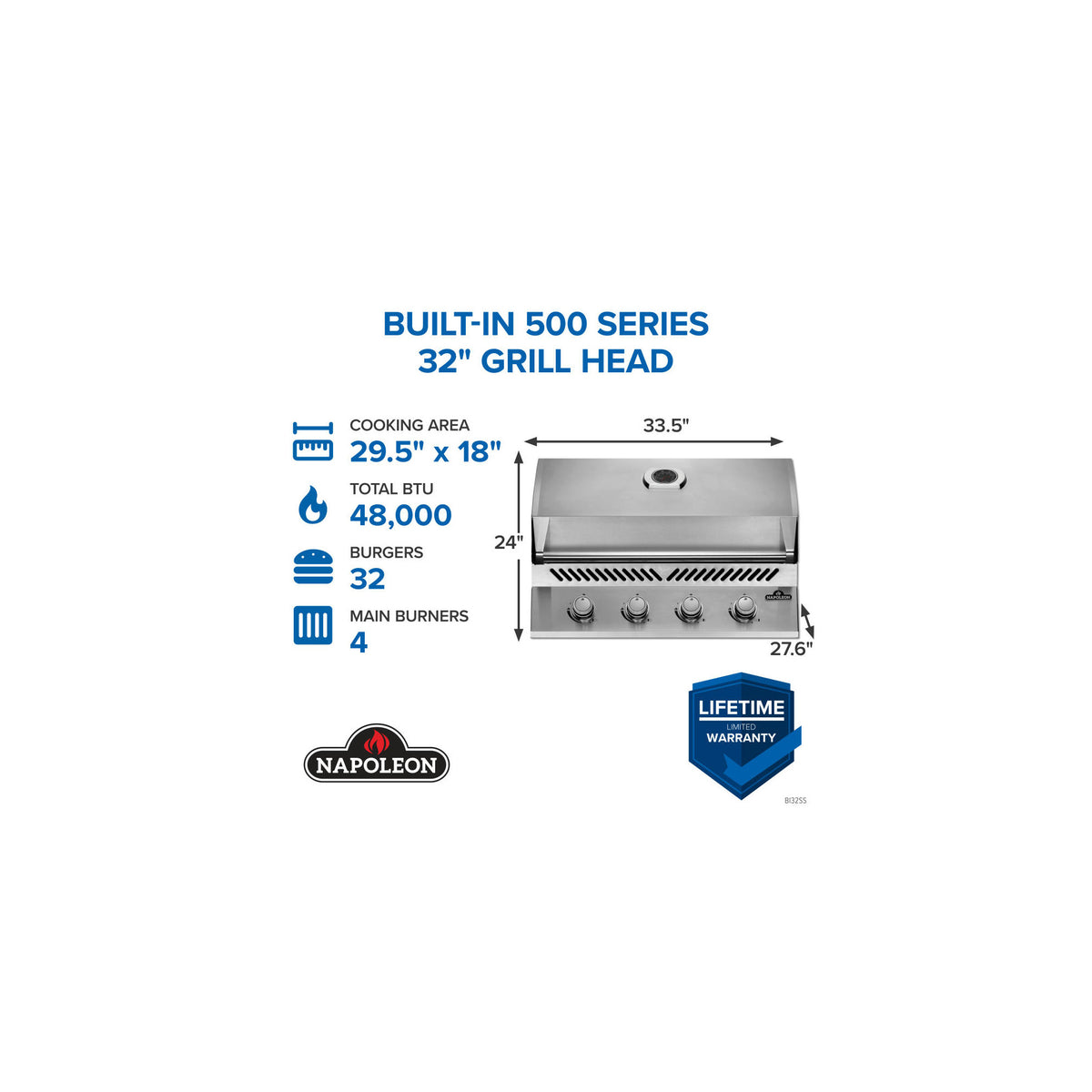 Napoleon 500 Series 32-Inch Built-In Gas Grill — manufacturer detail view