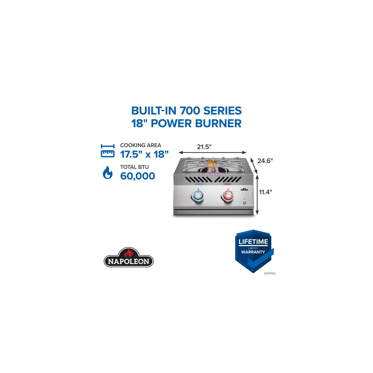 Napoleon 700 Series 18-Inch Built-In Power Burner — manufacturer detail view