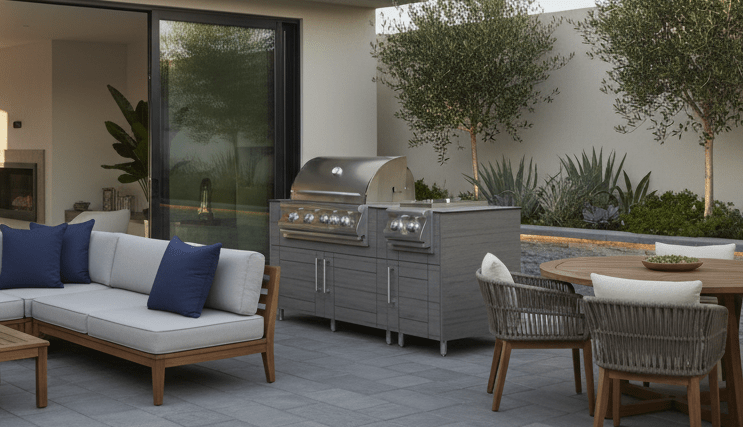 Napoleon Grill and Side Burner Set INCLUDED WITH WeatherStrong 7' Outdoor Kitchen Island - Sunzout Outdoor Spaces LLC