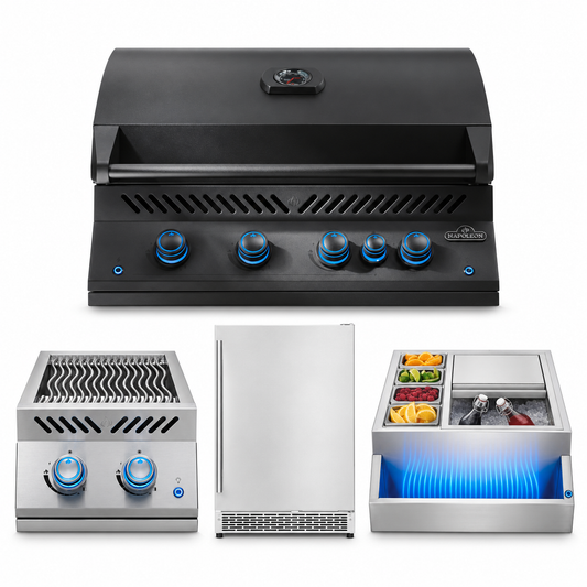 Napoleon Matte Black Sear & Serve package with the included appliances; optional jackets sold with selected option
