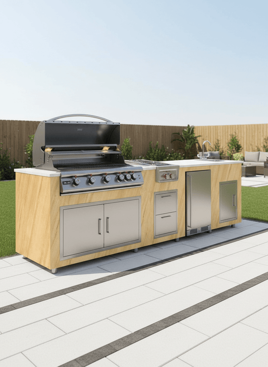 Outdoor Sink Cabinet Real Sandstone Teakwood Finish by Brendan William Designs - Sunzout Outdoor Spaces LLC