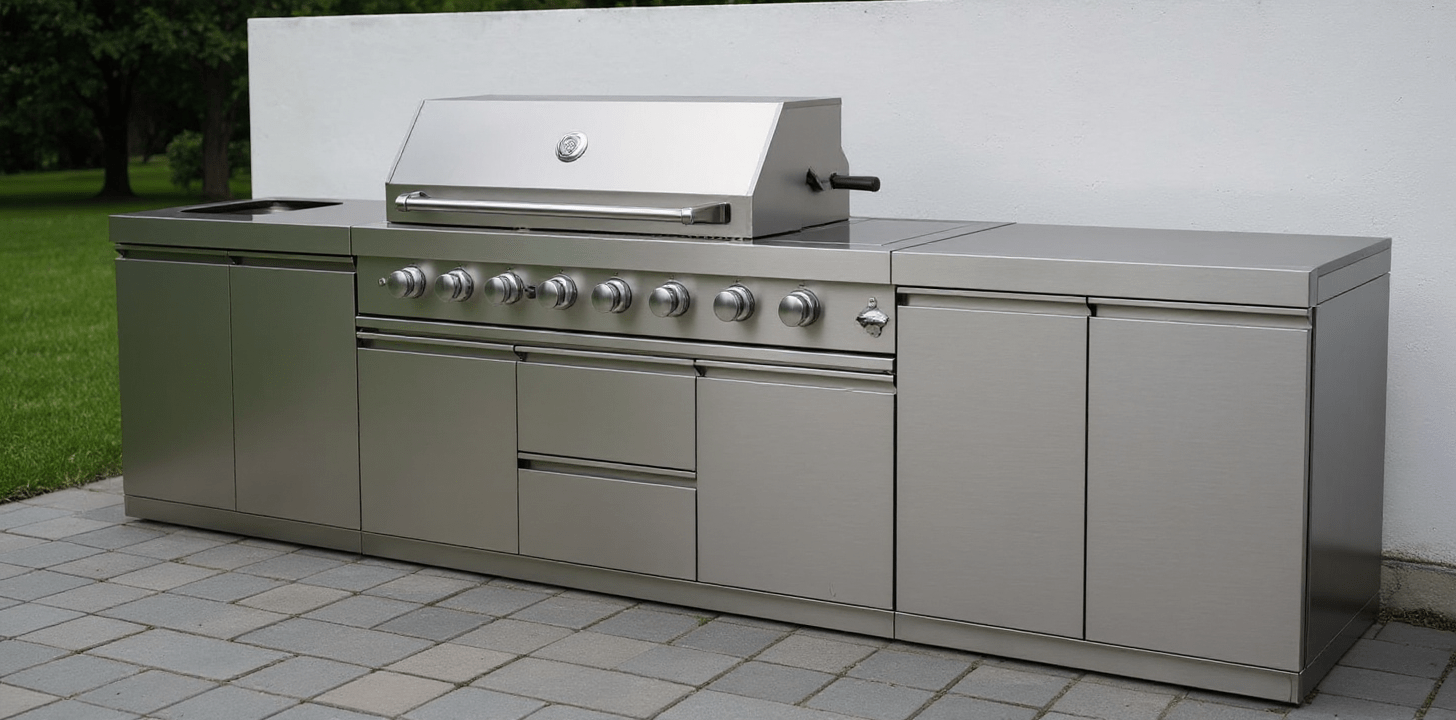 Stainless Steel Modular Outdoor Kitchen with Grill, Side Burner and 2 Storage Cabinets, Countertop - Sunzout Outdoor Spaces LLC