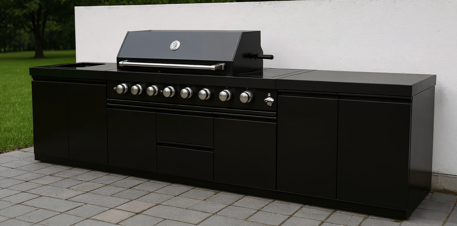 Stainless Steel Modular Outdoor Kitchen with Grill, Side Burner and 2 Storage Cabinets, Countertop - Sunzout Outdoor Spaces LLC