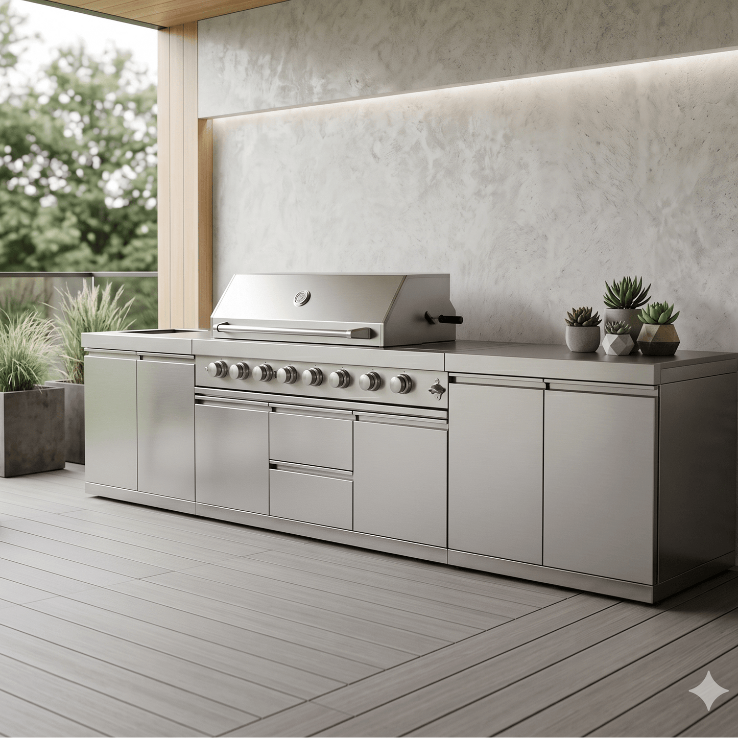 Stainless Steel Modular Outdoor Kitchen with Grill, Side Burner and 2 Storage Cabinets, Countertop - Sunzout Outdoor Spaces LLC