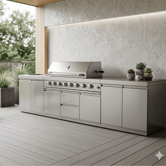 Stainless Steel Modular Outdoor Kitchen with Grill, Side Burner and 2 Storage Cabinets, Countertop - Sunzout Outdoor Spaces LLC