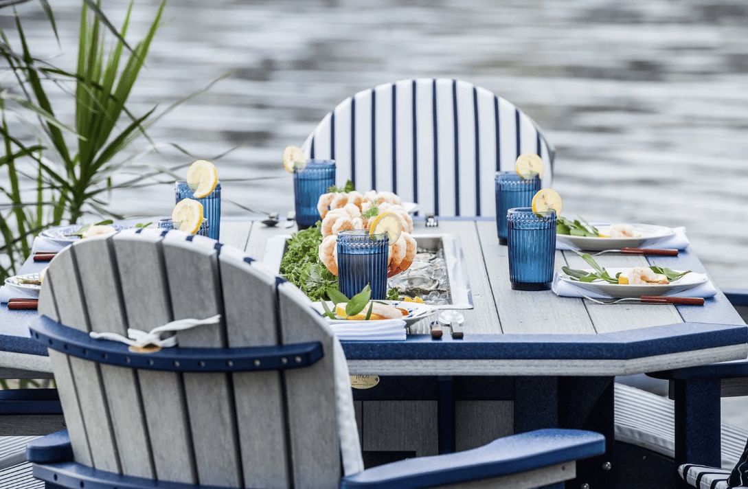SummerSide Ice Dining Set 46" x 72" with 6 Great Bay Chairs FREE SHIPPING - Sunzout Outdoor Spaces LLC