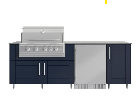 True Flame Grill and Refrigerator Set w/ WeatherStrong 7 1/2' Outdoor Kitchen Island - Sunzout Outdoor Spaces LLC