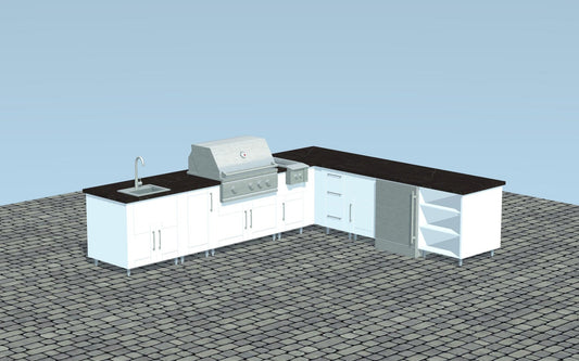 TrueFlame Appliance Package w/ Grill, Refrigerator, Side Burner and Sink Ready For 11ft.9in.x 9ft.9in WeatherStrong L - Shaped Outdoor Kitchen - Sunzout Outdoor Spaces LLC