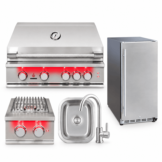 TrueFlame Cook & Entertain Package – 32" Grill, Refrigerator, Double Side Burner & Sink - Sunzout Outdoor Spaces LLC