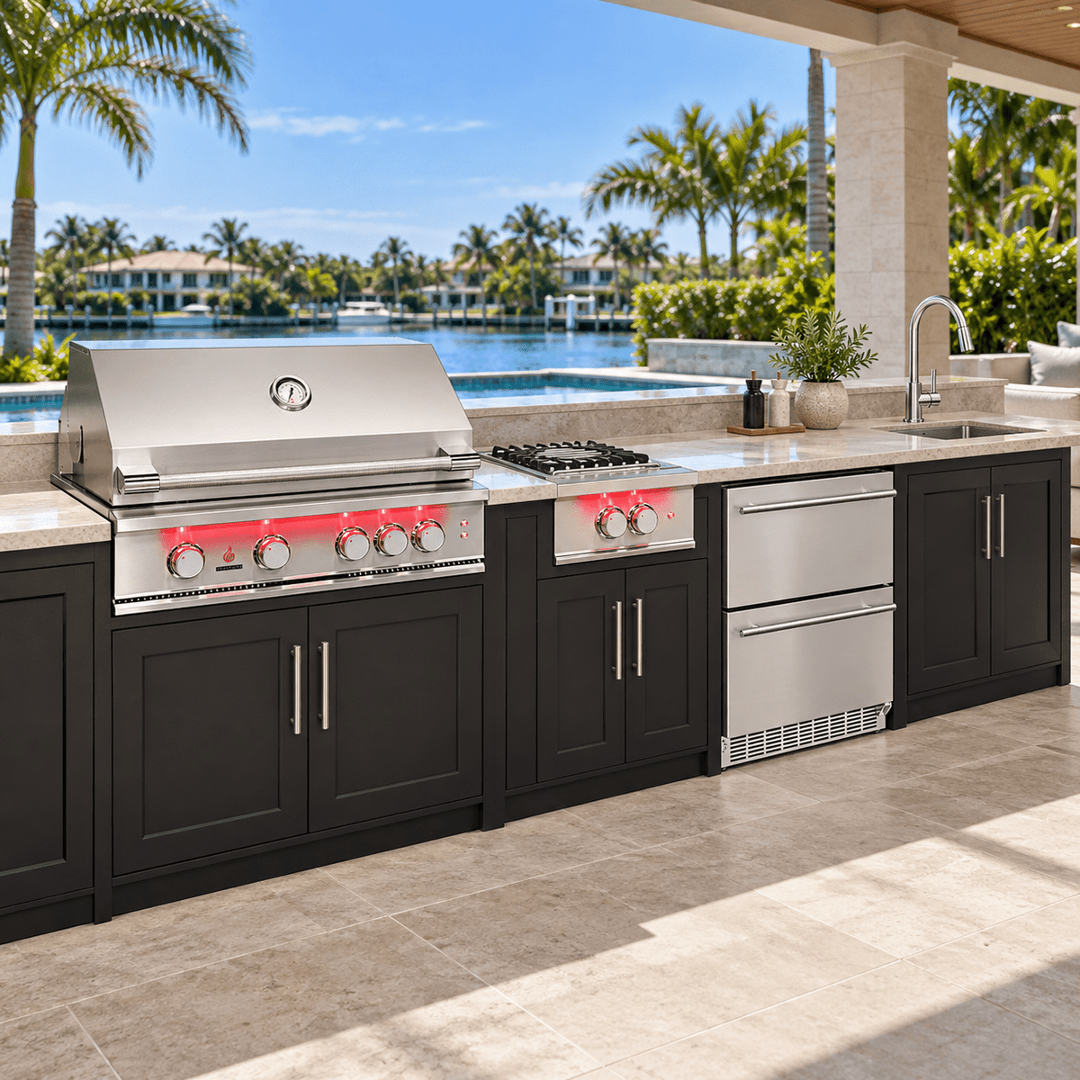 TrueFlame Deluxe Package – 40" Grill, Double-Drawer Refrigerator, Power Burner & Sink - Sunzout Outdoor Spaces LLC