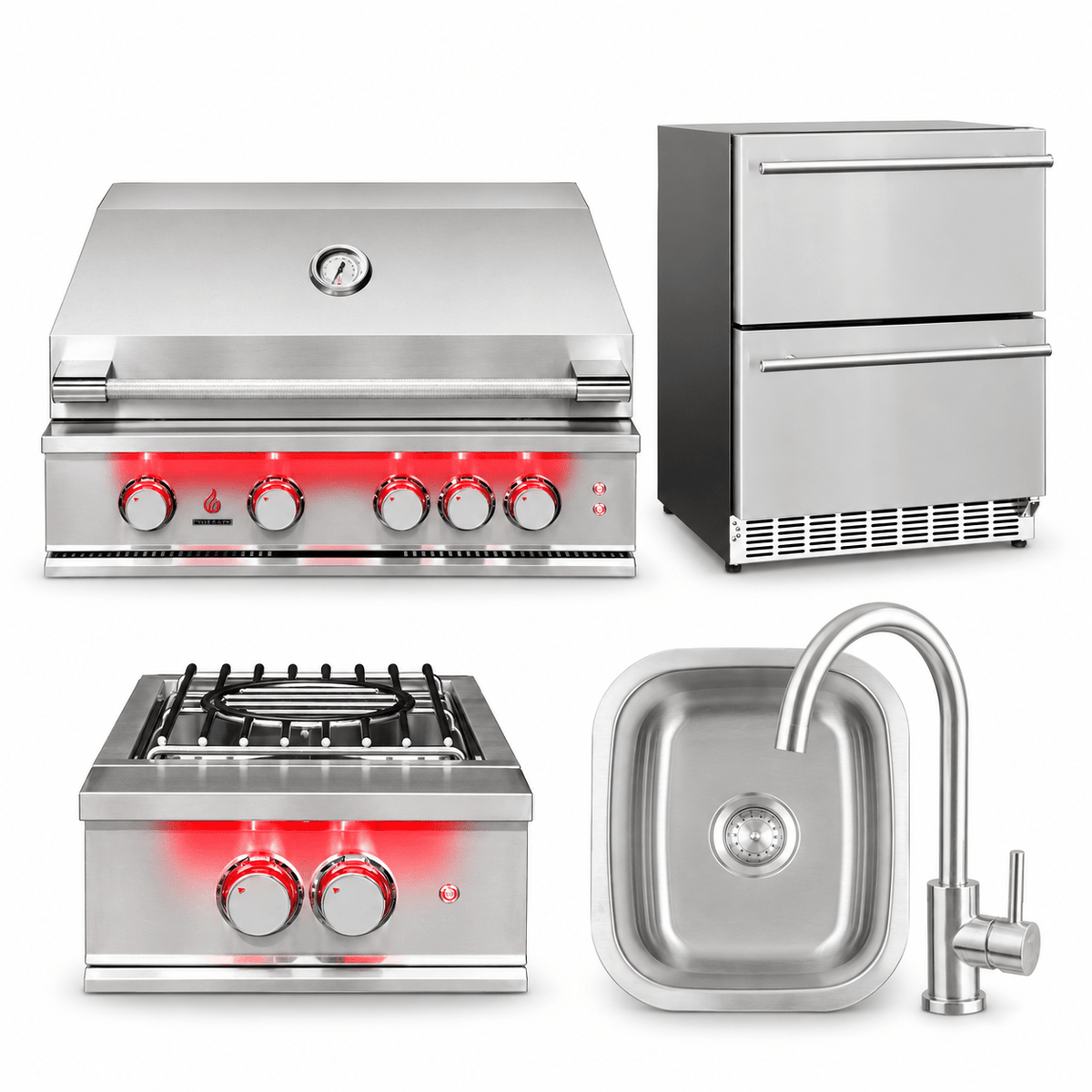 TrueFlame Deluxe Package – 40" Grill, Double-Drawer Refrigerator, Power Burner & Sink - Sunzout Outdoor Spaces LLC