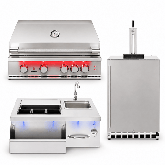 TrueFlame Draft & Dine Package – 32" Grill, Single-Tap Kegerator & Beverage Prep Station - Sunzout Outdoor Spaces LLC