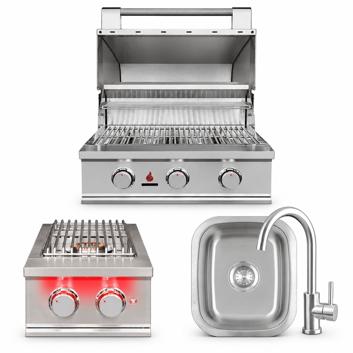TrueFlame E-Series Cook & Clean Package – 25" Grill, Double Side Burner & Sink - Sunzout Outdoor Spaces LLC