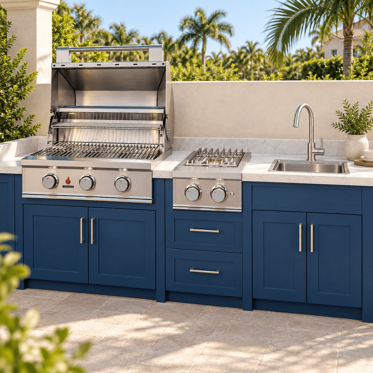 TrueFlame E-Series Cook & Clean Package – 25" Grill, Double Side Burner & Sink - Sunzout Outdoor Spaces LLC
