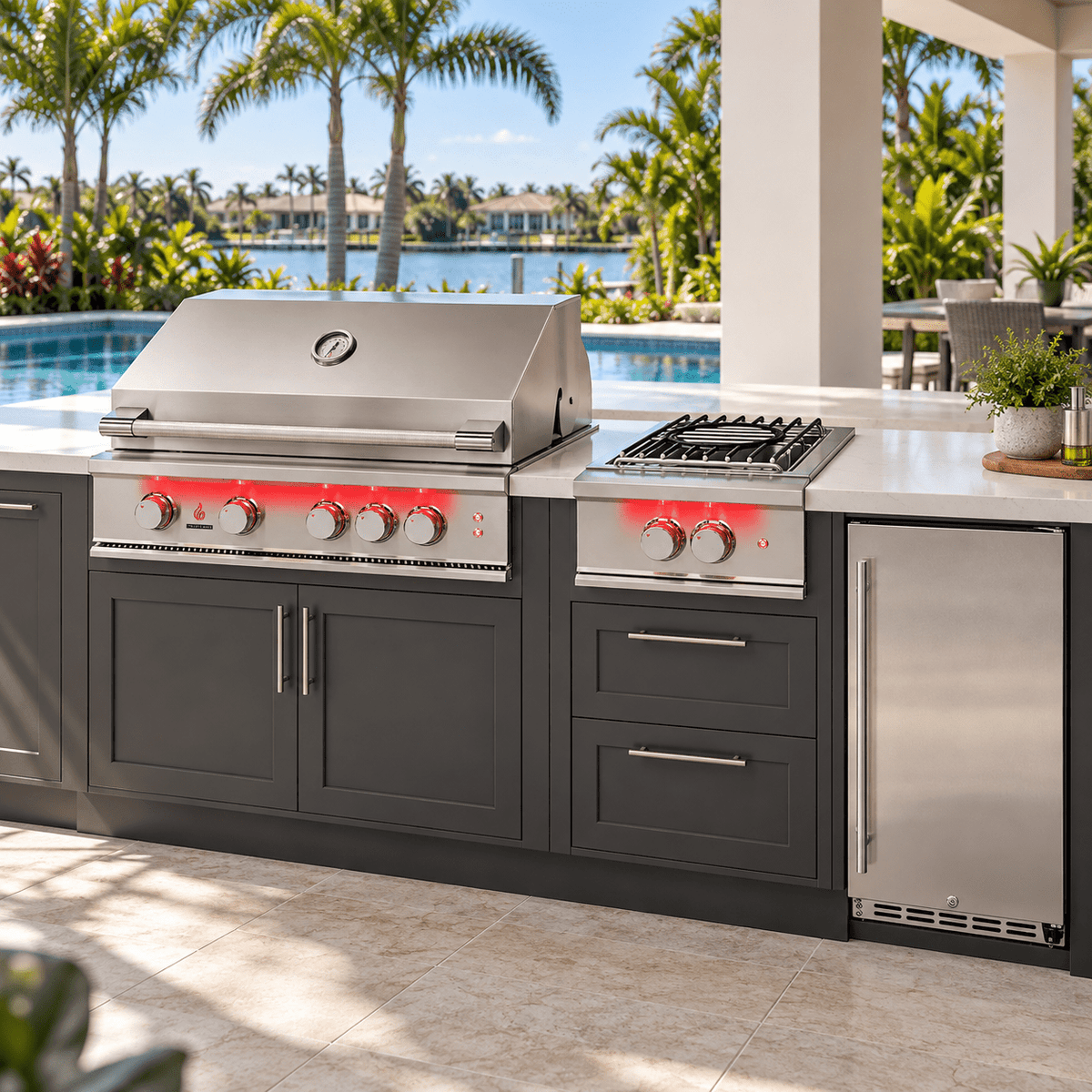 TrueFlame Grill & Power Burner Package – 32" Grill, Power Burner & Refrigerator - Sunzout Outdoor Spaces LLC