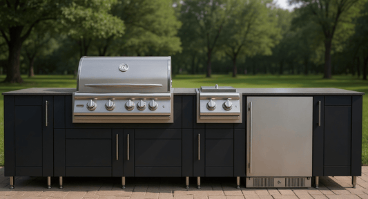 TrueFlame Grill, Side Burner & Refrigerator INCLUDED WITH 10 1/2 Ft WeatherStrong Outdoor Kitchen Island - Sunzout Outdoor Spaces LLC