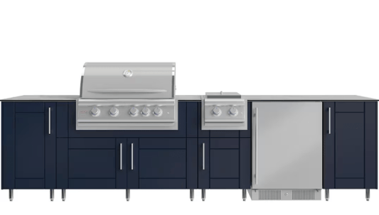 TrueFlame Grill, Side Burner & Refrigerator w/ 10 1/2 Ft WeatherStrong Outdoor Kitchen Island - Sunzout Outdoor Spaces LLC