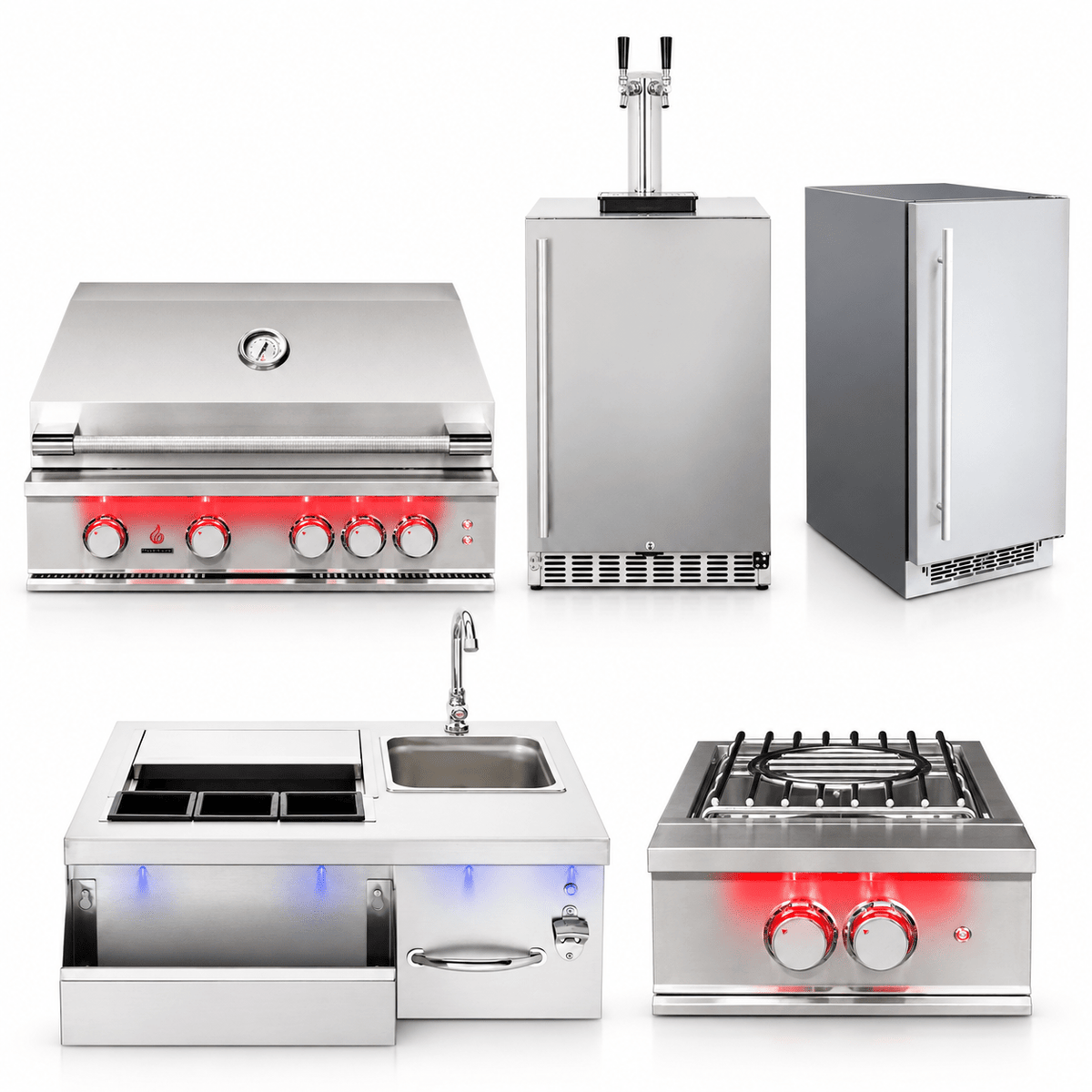 TrueFlame Ultimate Outdoor Bar & Grill Package – 40" Grill, Double-Tap Kegerator, Ice Maker, Prep Station & Power Burner - Sunzout Outdoor Spaces LLC