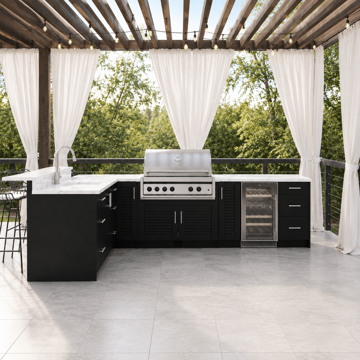Weatherstrong Composite L - Shaped Pre - Assembled Outdoor Kitchen Cabinet Set - Sunzout Outdoor Spaces LLC