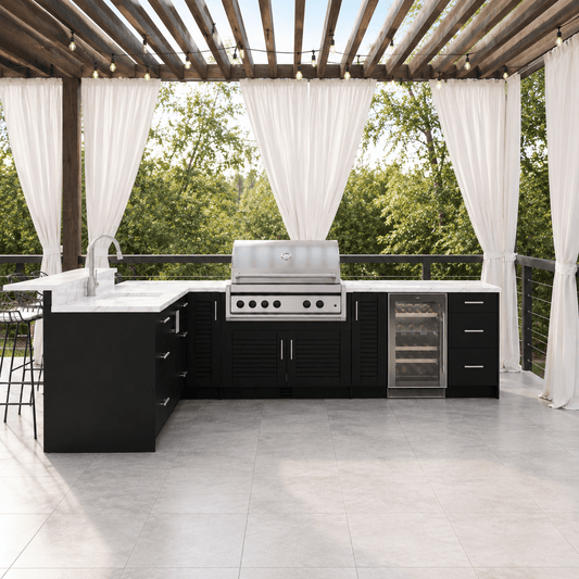 Weatherstrong Composite L - Shaped Pre - Assembled Outdoor Kitchen Cabinet Set - Sunzout Outdoor Spaces LLC