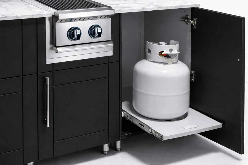 WeatherStrong 126" Breakwater HDPE Outdoor Kitchen Island with Grill, Side Burner & Refrigerator