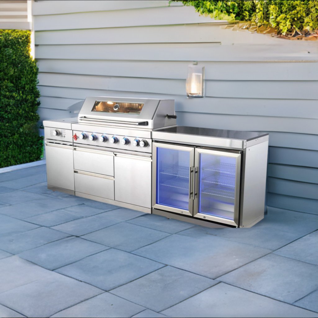 100.5 Inch Stainless Steel Modular Kitchen with Grill, Side burner, Double Refrigerator and Black Granite Countertop - Sunzout Outdoor Spaces LLC