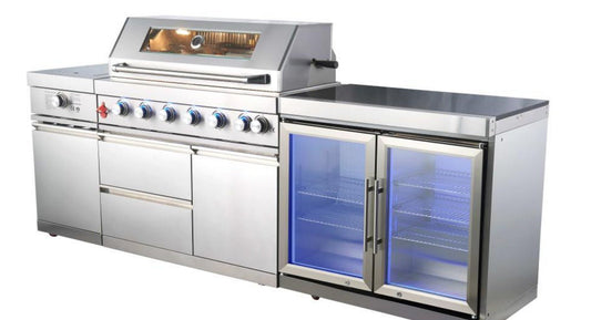 100.5 Inch Stainless Steel Modular Kitchen with Grill, Side burner, Double Refrigerator and Black Granite Countertop 