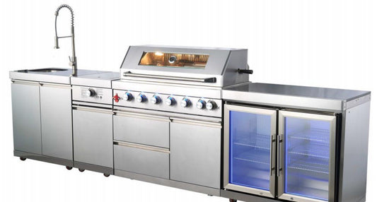 133 Inch Stainless Steel Modular Outdoor Kitchen, Built in Grill and Burner, Sink and Double Refrigerator - Sunzout Outdoor Spaces LLC