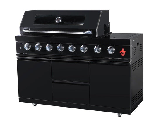 6 Burner Grill and Side Burner Combo, Black Stainless Steel, LED Lights and Rotisserie - Sunzout Outdoor Spaces LLC