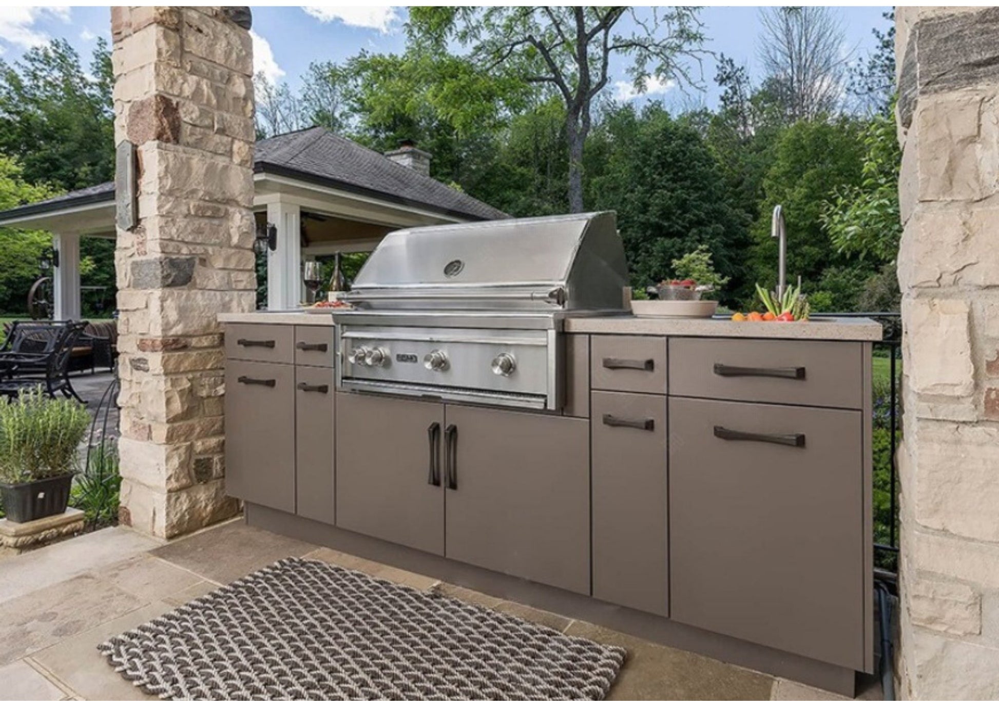 8 ft Tan, Beige Sunzout Designer Series Modular Outdoor Kitchen, 34 in 4 Burner Grill - Sunzout Outdoor Spaces LLC