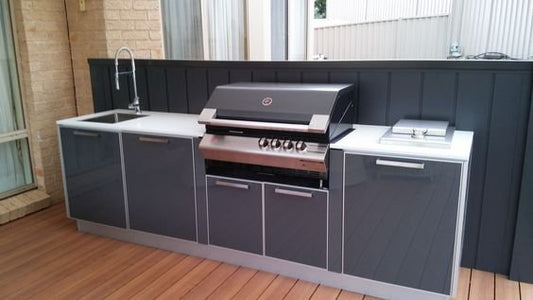 8ft Colored Stainless Steel Modular Outdoor Kitchen with Built in grill, Sink and side burner available in multiple colors and countertops - Sunzout Outdoor Spaces LLC