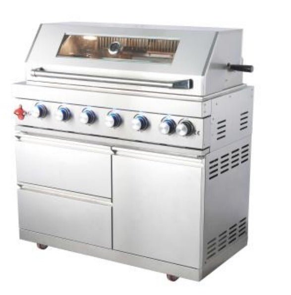 9 ft by 12 ft White Stainless Steel Outdoor Kitchen with 7 burner grill, Griddle, Side Burner, Pizza Oven, Sink and Double Refrigerator - Sunzout Outdoor Spaces LLC