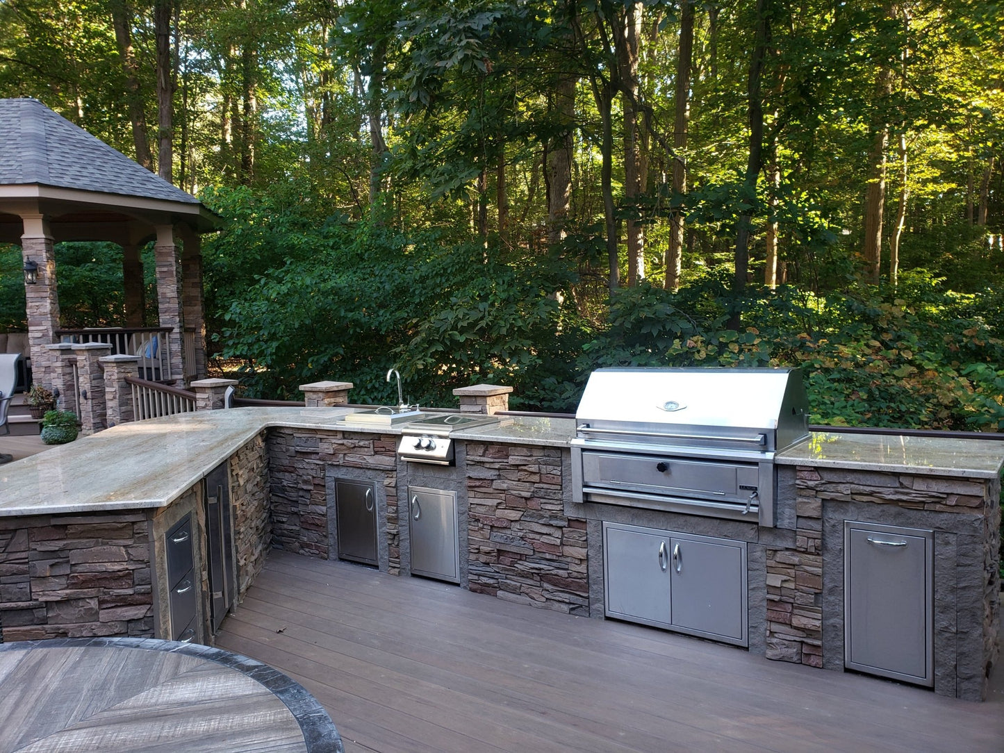 9ft Manufactured Stacked Stone Outdoor Kitchen Island, Ready to assemble, RTA. Countertops and Appliances sold separately - Sunzout Outdoor Spaces LLC