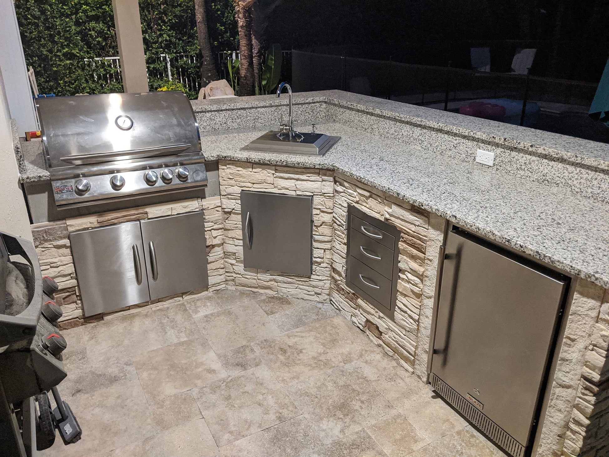 9ft Manufactured Stacked Stone Outdoor Kitchen Island, Ready to assemble, RTA. Countertops and Appliances sold separately - Sunzout Outdoor Spaces LLC