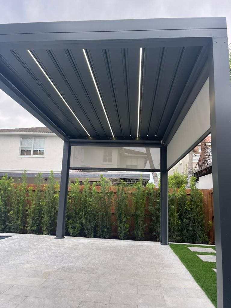Aluminum Pergola Roof Kit Patio Cover with Motorized Louvered Roof - Sunzout Outdoor Spaces LLC
