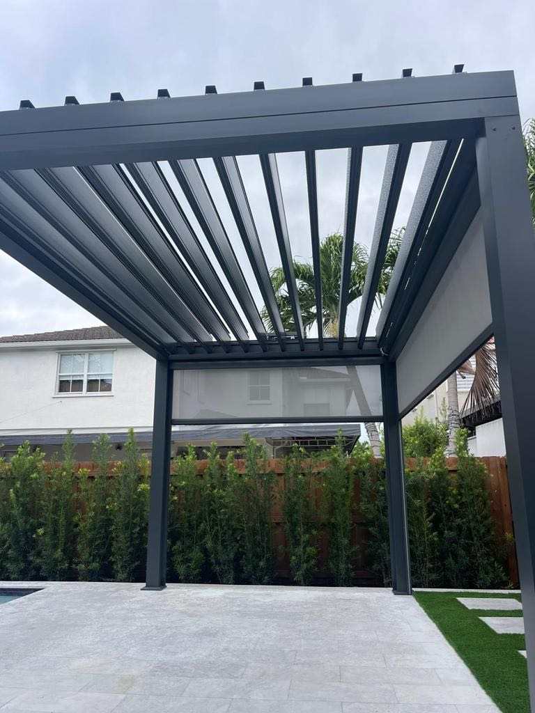 Aluminum Pergola Roof Kit Patio Cover with Motorized Louvered Roof - Sunzout Outdoor Spaces LLC