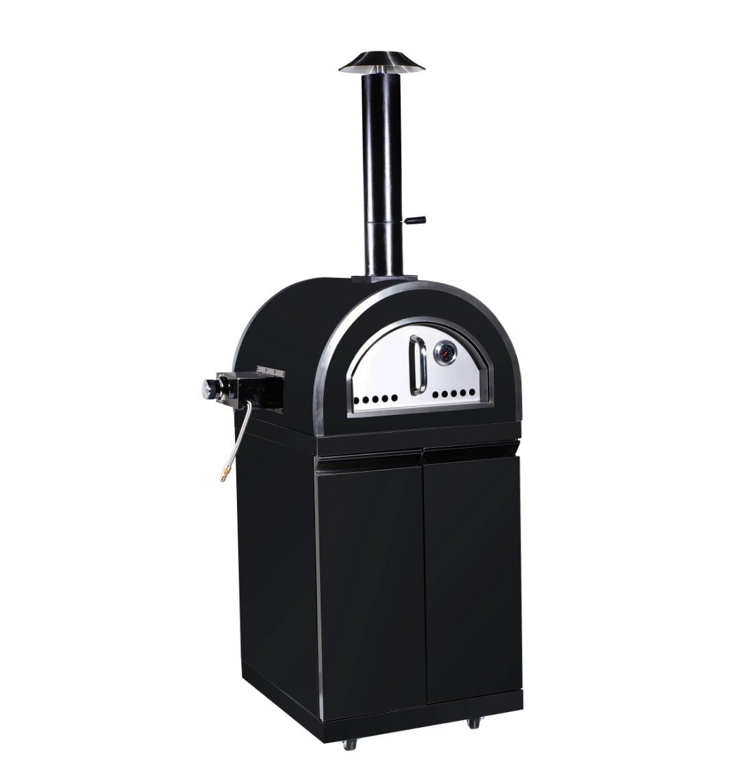 Black Stainless Steel Modular L Shape Outdoor Kitchen, Grill, Sink, Double Refrigerator and Pizza Oven - Sunzout Outdoor Spaces LLC