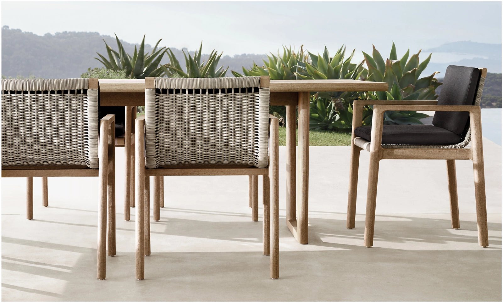 Bonita Springs Collection-Outdoor Premium Teak Wood and Rattan Woven Dining Set - Sunzout Outdoor Spaces LLC