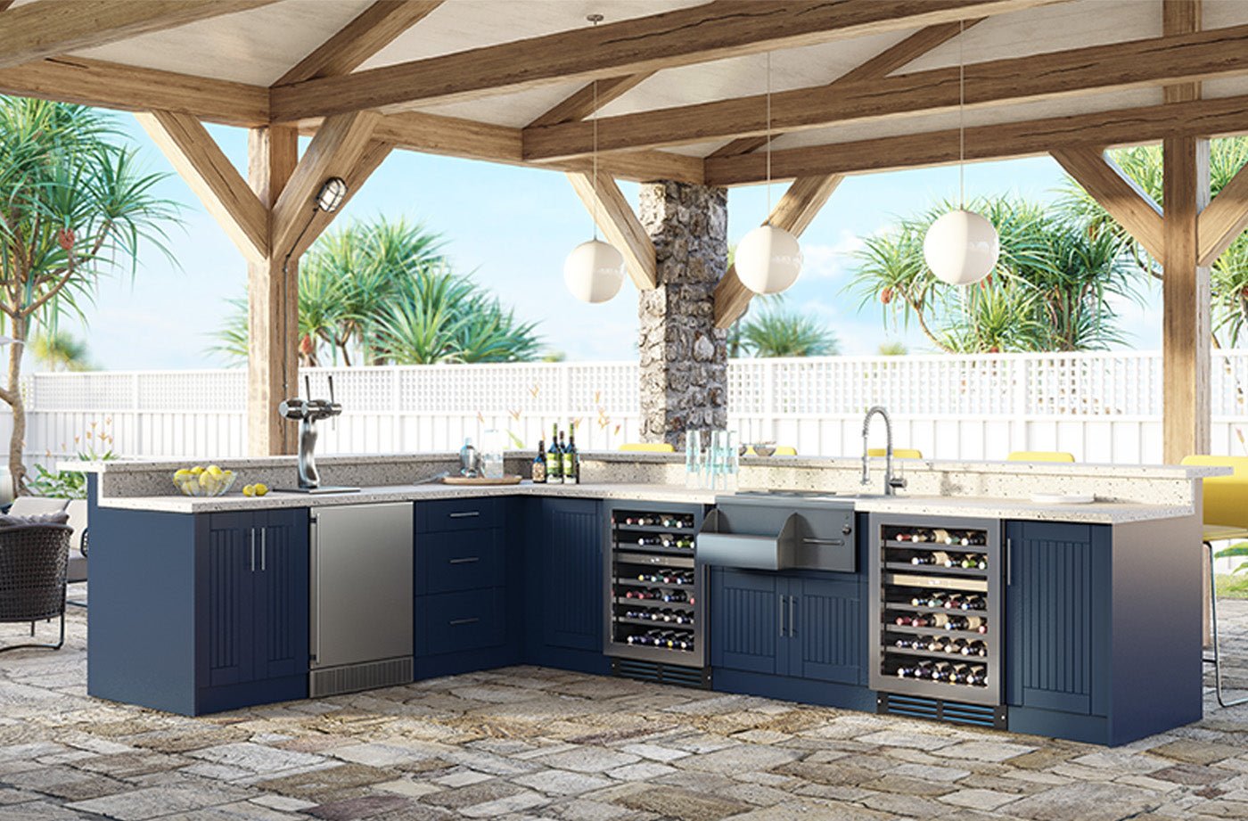 Composite L-Shaped Pre-Assembled Outdoor Bar Cabinet Set with Rap Around Seating - Sunzout Outdoor Spaces LLC