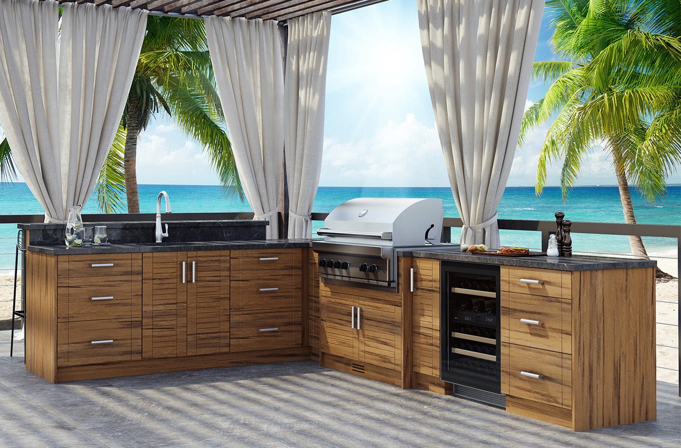 Composite L-Shaped Pre- Assembled Outdoor Kitchen Cabinet Set - Sunzout Outdoor Spaces LLC