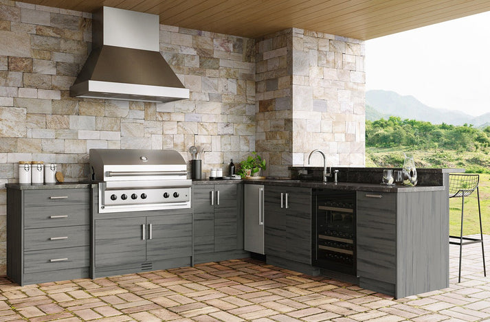 Composite L-Shaped Pre-Assembled Outdoor Kitchen Cabinet Set with Bar ...