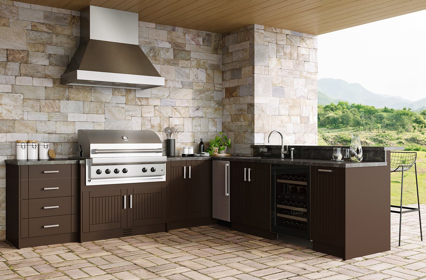 Composite L-Shaped Pre-Assembled Outdoor Kitchen Cabinet Set with Bar Riser in Multiple Colors - Sunzout Outdoor Spaces LLC