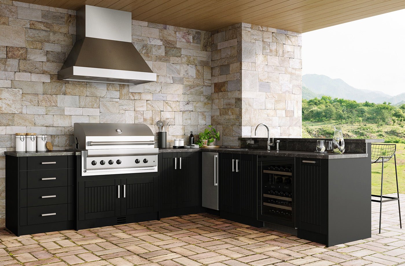 Composite L-Shaped Pre-Assembled Outdoor Kitchen Cabinet Set with Bar ...
