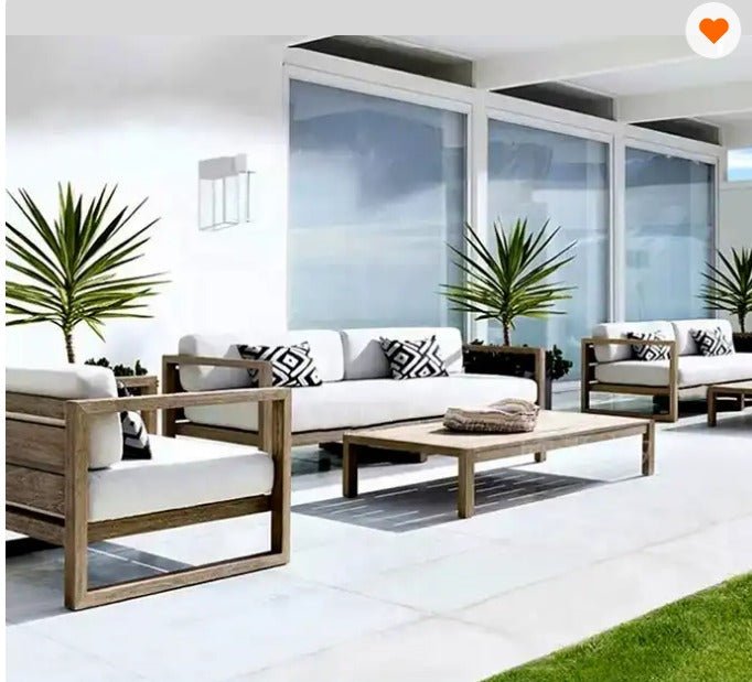 Del Rey Teak Collection Modern Outdoor All-Weather Sofa Set-Teak - Sunzout Outdoor Spaces LLC