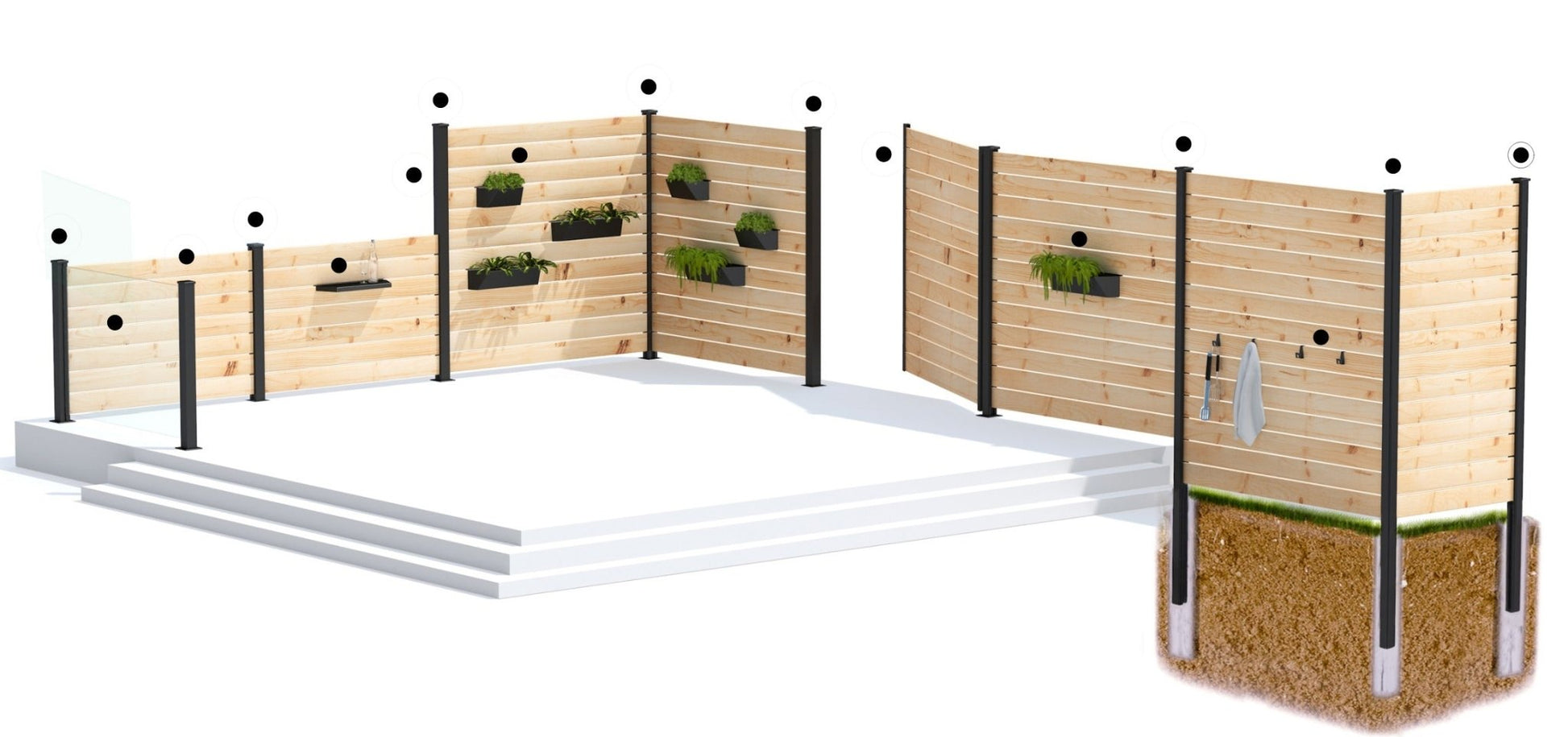 DIY Kit , 6 ft high Hoft Privacy Fencing, Privacy Screen Post - Sunzout Outdoor Spaces LLC