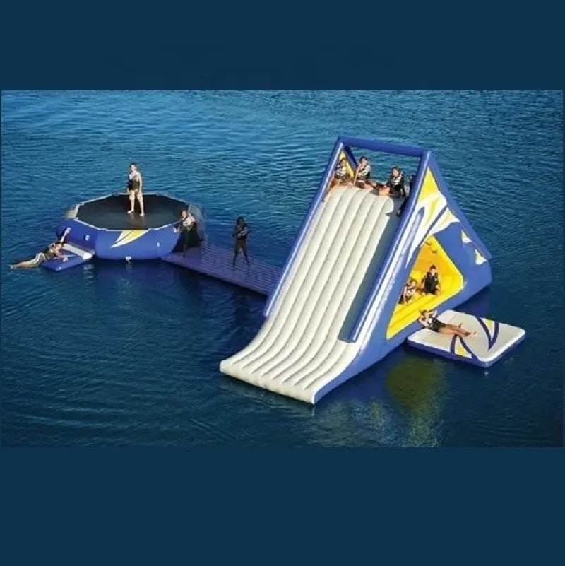 Floating Inflatable Land or Water Park Trampoline with Slide - Sunzout Outdoor Spaces LLC