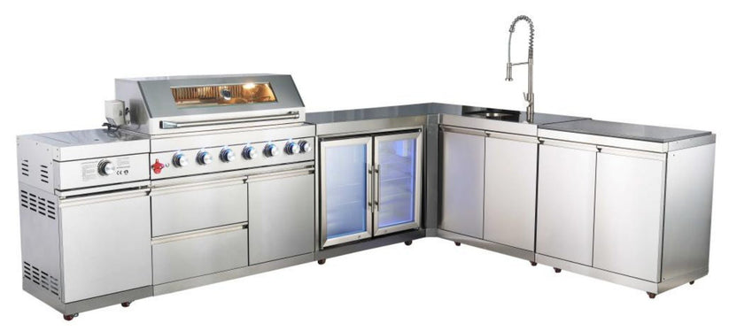 L Shaped SS Steel Outdoor Modular Kitchen with Grill, Side Burner, Sin ...