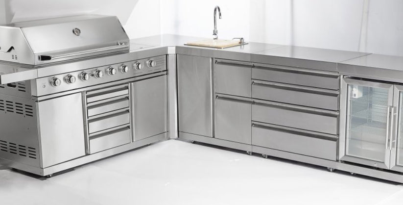 L-Shaped Stainless Steel Modular Outdoor Kitchen with 43 inch Built in ...